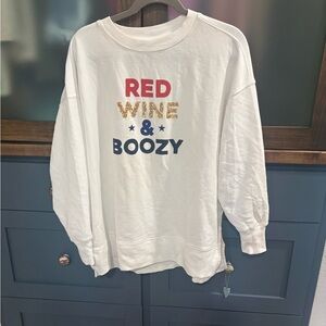Crown & Ivy White Sweatshirt with Red Accents